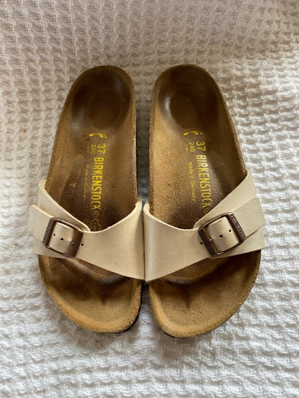 Birkenstock Beige Single-Strap Leather Sandals with Buckle